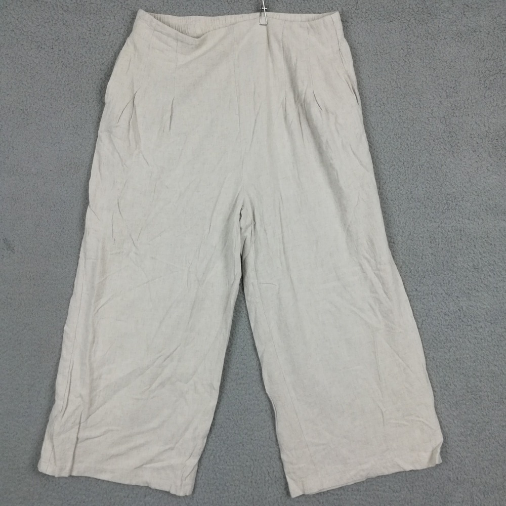 LTS Womens Pants Wide Leg Crop Linen Blend Natural Pull‎ On Ivory High Rise 10